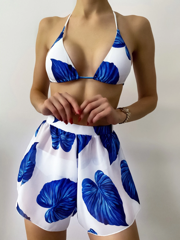 CONJUNTO DE PRAIA AZUL FLORAL